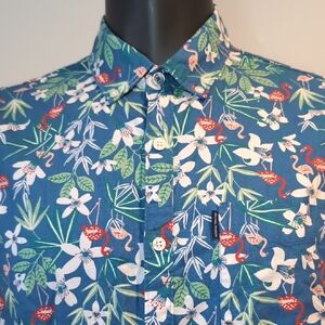 Penguin Blue Floral Hawaiian Button Front Shirt